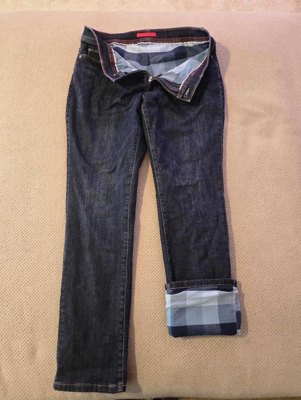 L.L. Bean Women's Flannel-Lined Denim Jeans - Size 10 Regular - Dark Wash